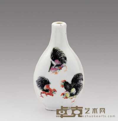 清光绪 粉彩“公鸡觅食”鼻烟壶 高6.8cm